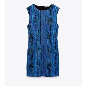 BLUE ZARA MINI DRESS TEXTURED